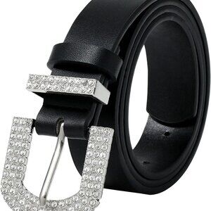 Women’s Rhinestone Buckle Belt PU Leather Plus Size for Jeans Dresses